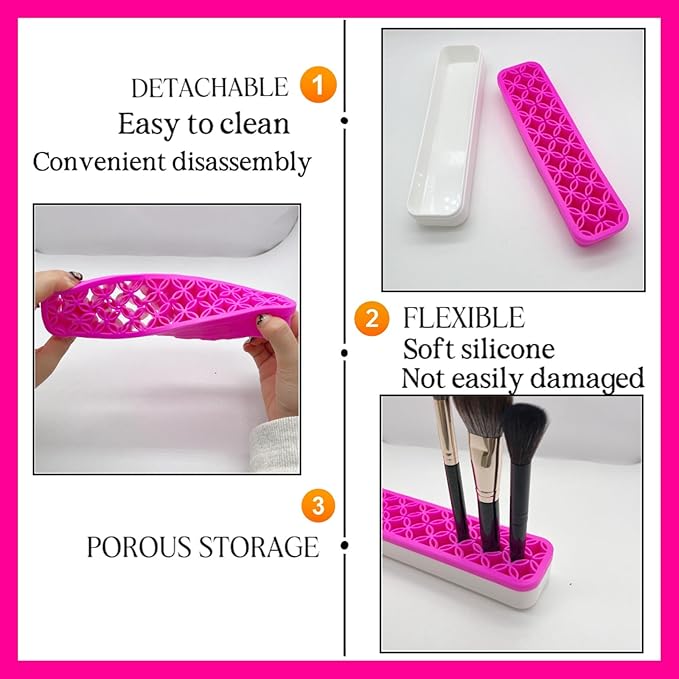 TANG SONG 1 PC Rectangle Silicone Make up Brush Holder Cosmetic Storage Box Desktop Organizers (Pink)