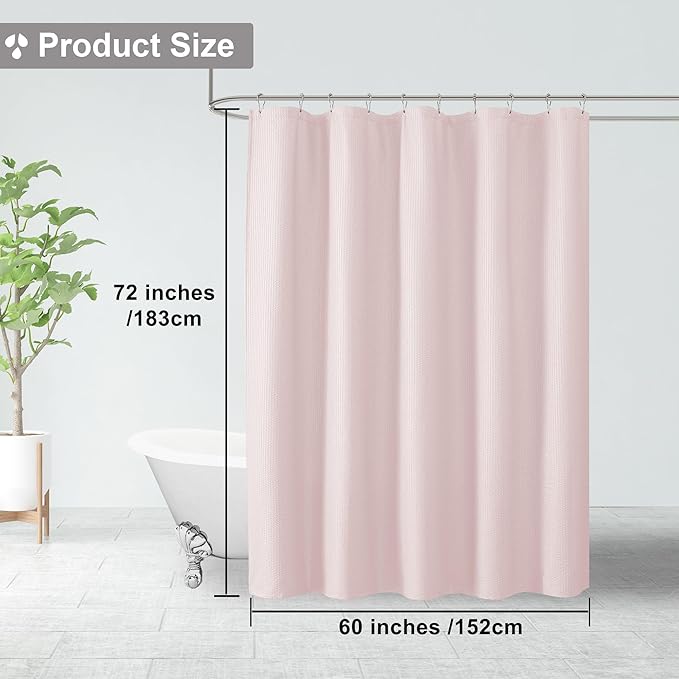 OVZME Stall Fabric Shower Curtain 60X72 inch, Embossed Textured Fabric Shower Curtain for Bathroom - Soft Cloth & Hotel Spa, Water Repellent, Machine Washable Bathroom Curtain, Pink