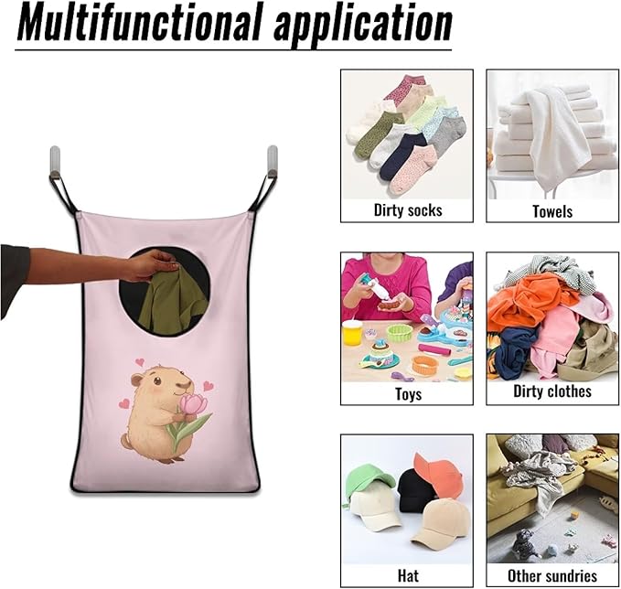 ZFRXIGN Capybara Hanging Hampers for Laundry Over The Door Laundry Hamper Dirty Clothes Storage Pink Laundry Baskets Space Saving Hamper Zipper Closure Toy Organizers Home Decor