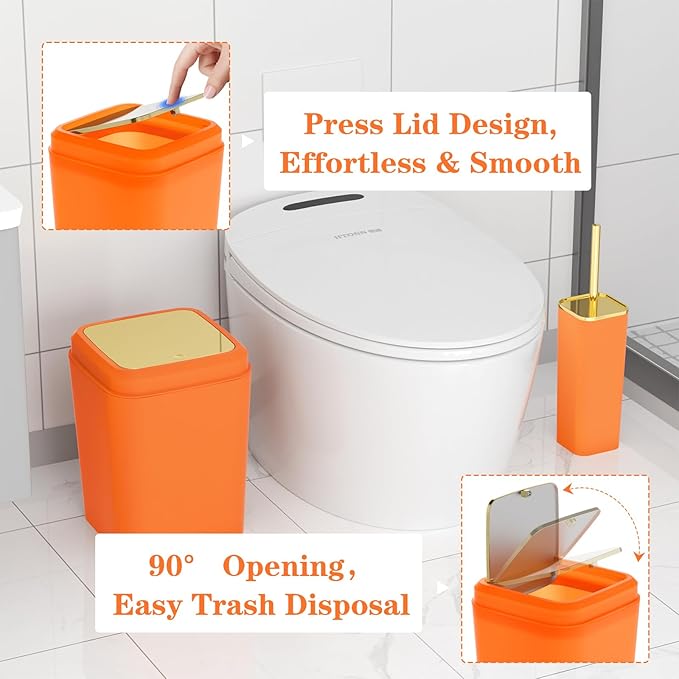 XLHOMO Bathroom Accessories Set - 25PC Bathroom Set with Shower Curtain and Rugs, Orange Bathroom Set, Bathroom Accessory Set with Press-on Lid Trash Can, Soap Dispenser and Qtip Holders