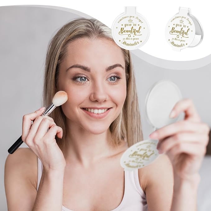 100 Pcs 2.76 Inch Inspirational Compact Mirror Bulk Women Small Gifts Graduation Party Favors Purse Mirror Pocket Mini Stuffer Items for Adult Coworker Cheerleader Employee (White)