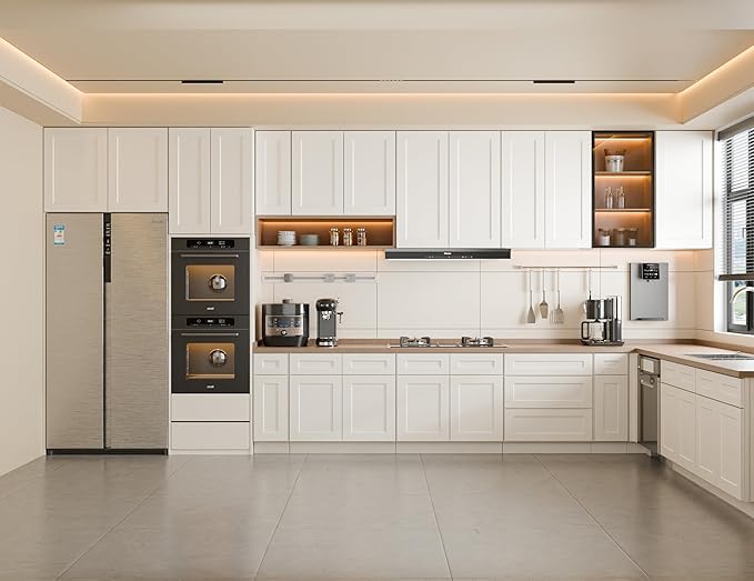 Kisart Laundry Room Cabinets Wall Mounted with Doors & Shelves, Solid Wood RTA Medicine Storage Cabinet, 27Wx42Hx12D Inch White Shaker Hanging Cupboard, Space-Saving for Kitchen, Bathroom, Garage