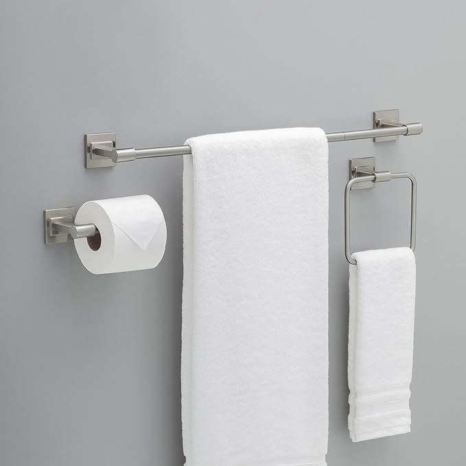 Delta Faucet McLaren 3-Piece Bathroom Set, SpotShield Brushed Nickel, 18"/24" Towel Rack, Toilet Paper Holder, Ring MCL63-BN