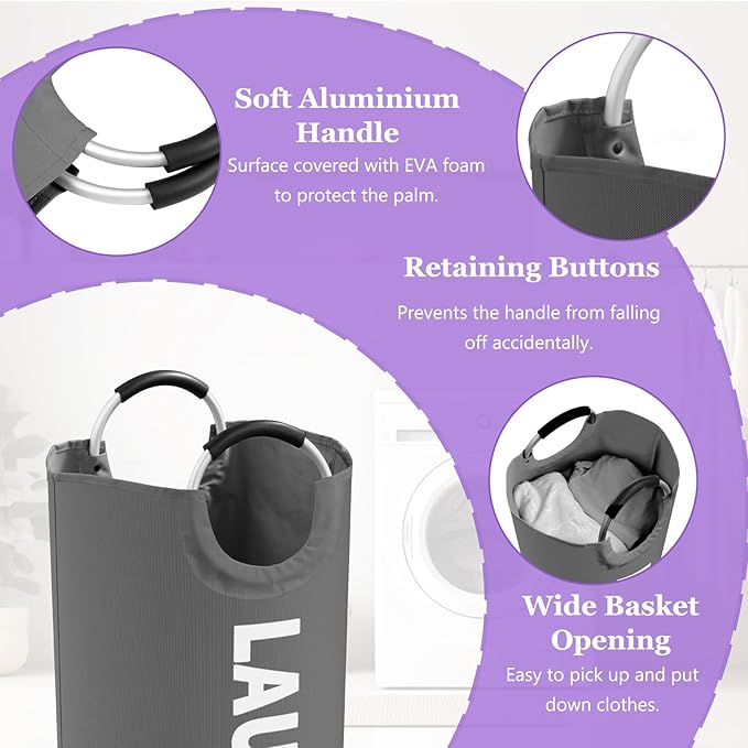 2Pcs Large Laundry Hamper for Adult, 95L Folding Clothes Basket with Handles, Dirty Clothes Hampers for Bedroom, Stand-alone Laundry Bin for Family, Hotel, Dorm, Grey/Black