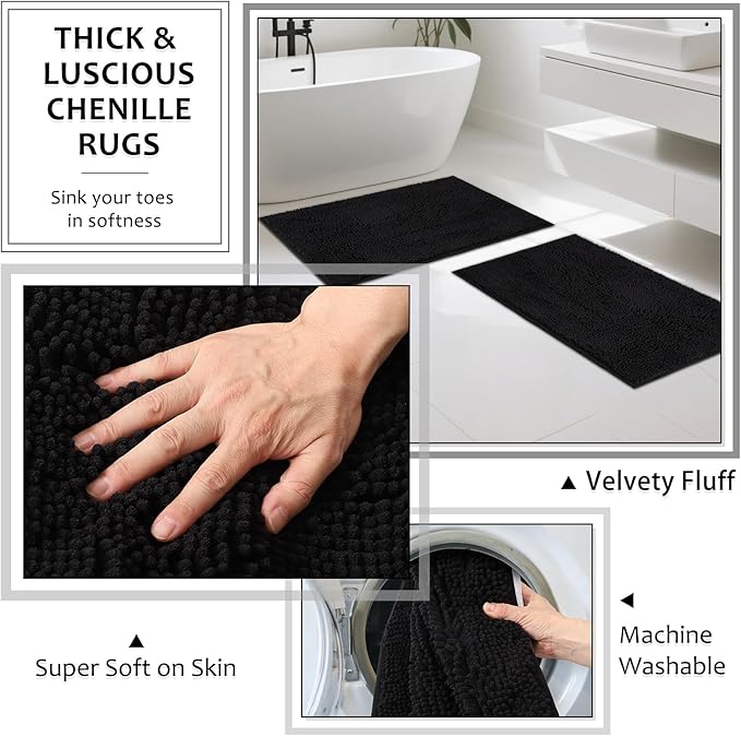 XLHOMO Matte Black Bathroom Sets with Shower Curtain and Rugs, 8-Piece Resin Bathroom Accessories Sets Complete, Soap Dispenser, Toothbrush Holder, Tumbler, Tray & Apothecary Jars Bathroom Essentials