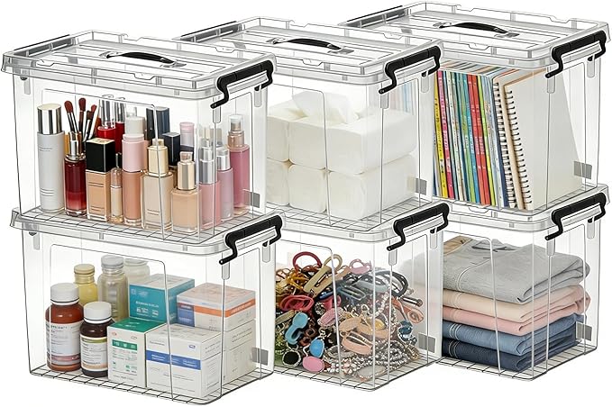 168 QT Clear Storage Bins with Lids, 6 Pack 28 QT-Stackable Plastic Organizer for Home, Office, Garage, BPA-Free, Heavy-Duty, See-Through Containers with Secure Latches & Handles