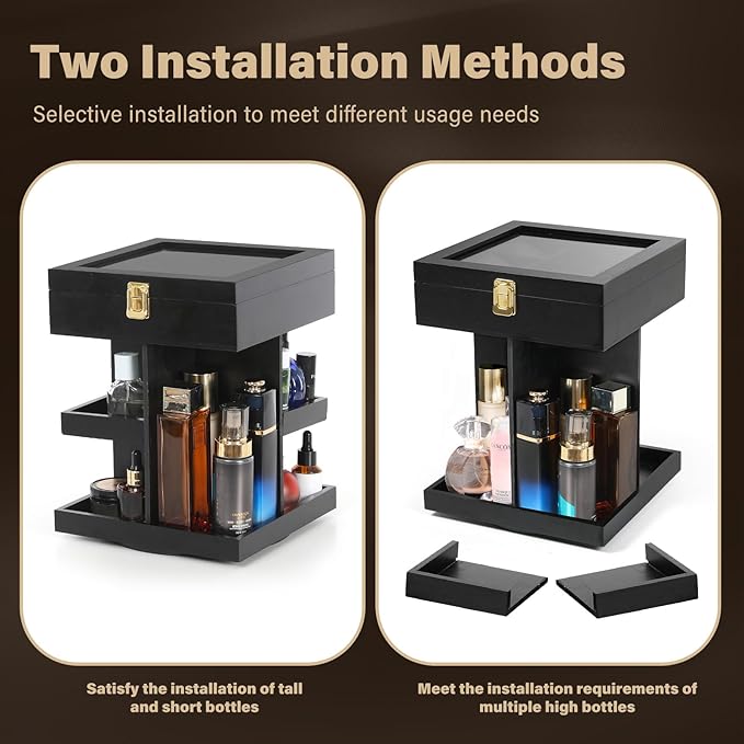 Cologne Organizer for Men 360 Rotating Wood Perfume Display Stand 3 Tier Large Capacity Mens Organizador de Perfumes for Bathroom Countertop Desk Organizers,Birthday Gifts for Men