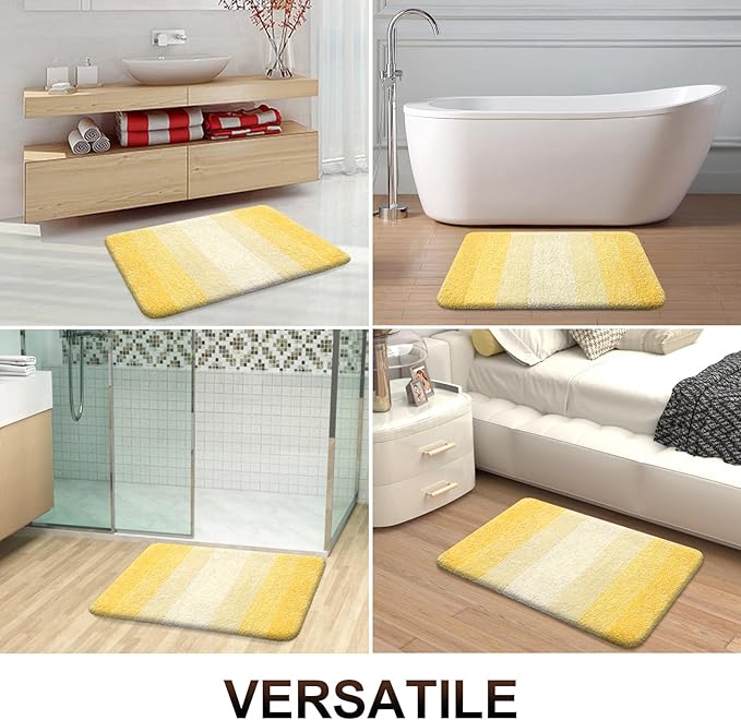 OLANLY Bathroom Rugs Sets 3 Piece, Soft Absorbent Microfiber Bath Mats and U-Shaped Contour Toilet Rug, Plush Shaggy Bath Mat Set for Bathroom (47"x20"+24"x16"+24"x20", Yellow)