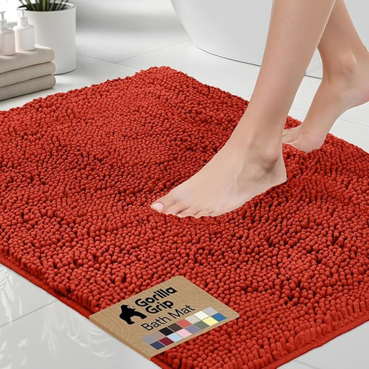 GORILLA GRIP Bath Rug Mat 44x26, Soft Absorbent Chenille, Quick Dry Microfiber Mats, Rubber Backing Washable Shower Floor Rugs, Bathmat Runner, US Designed Bathroom Home Accessories Sunset Orange