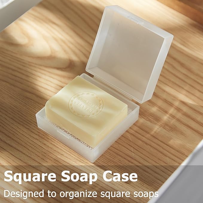 Ozner Travel Soap Case, Bar Soap Holder Fit Dr Squatch Soap, Shampoo Bar Holder for Traveling, Gym, Square Travel Soap Container with Draining Pad (Transparent White)