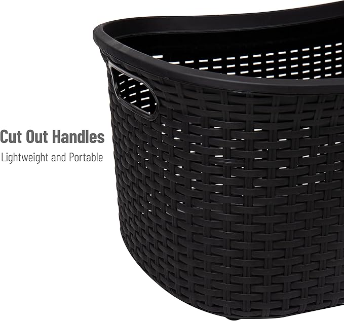 Mind Reader 40L Laundry Basket, Clothes Hamper, Premium Wicker Design, Plastic, Set of 2, Black