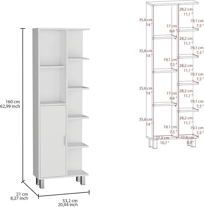 63" 7-Open-Shelf Bathroom Cabinets, Modern Organizer with Sleek Design & Space-Saving, Versatile Storage Cabinet with Easy-Assembly for Bathrooms, White