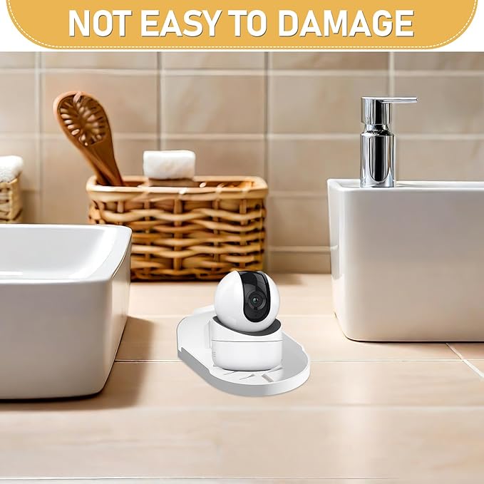 Toyvian Wall Mounted Adhesive Bathroom Shelf for Monitor and Security Camera Holder, White Round Small Wall Mount Shelf, No Drilling Storage Rack for Home and Dorm