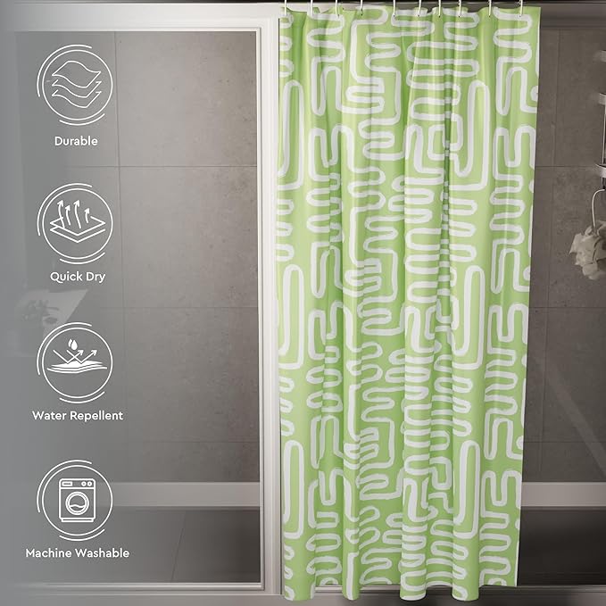 Encasa XO Shower Curtains for Bathroom 72x72 in with 10 Hooks | Waterproof Shower Liner Curtain | Premium Polyester Machine Washable Curtain for Bathroom - Boho Maze Sage