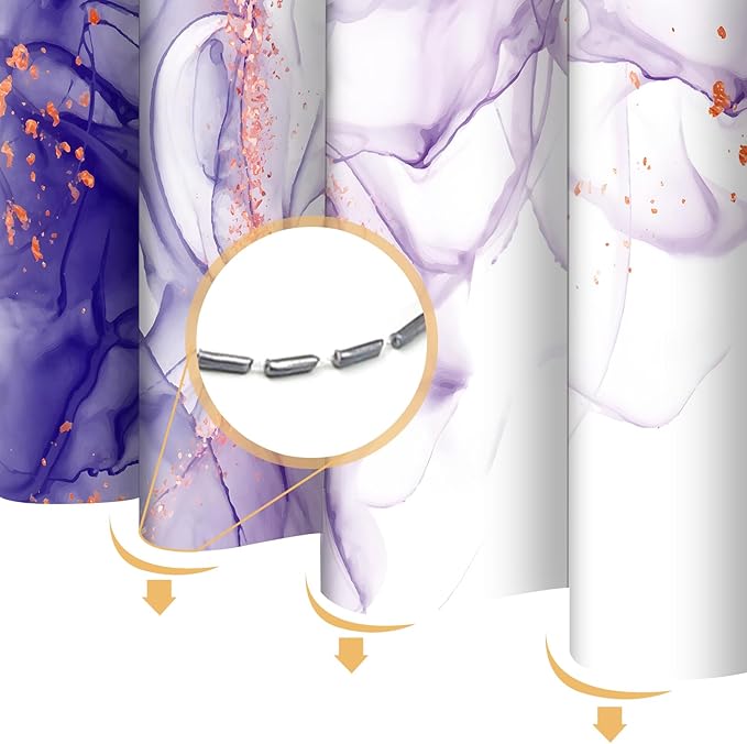 Purple Shower Curtain Marble Abstract White Ink Art Painting Modern Lavender Fabric Shower Curtains for Bathroom Decor 72x72 Inch