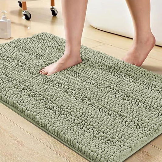 Turquoize Luxury Chenille Bath Rug for Bathroom Rugs Extra Absorbent Bath Mat Non Slip Microfiber Shower Rugs for Bathroom Microfiber Shaggy Carpet Rug Size, 20"x 32", Eucalyptus