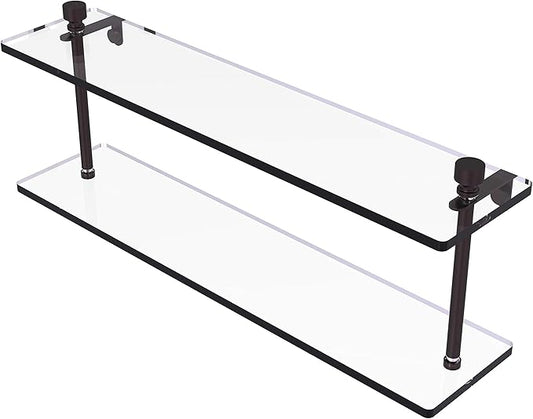 Allied Brass FT-2/22 Foxtrot Collection 22 Inch Two Tiered Glass Shelf, Antique Bronze