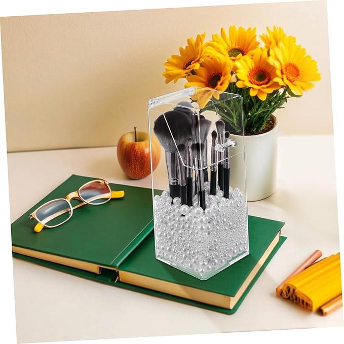 Housoutil 2Pcs Acrylic Makeup Brush Holder Organizer with Lid Clear Makeup Organizer Pen Holder for Bathroom Dresser Vanity and Countertop