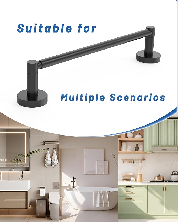 Adjustable Towel Bar, Bathroom Towel Holder from 13.7 to 24Inch, SUS304 Stainless Steel Single Towel Racks for Bathroom, Heavy Duty Wall Mounted (Matte Black)