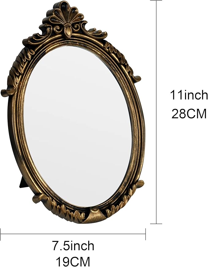 Vintage Gold Plastic Oval Makeup Mirror (Bronze, 11 * 7inches)