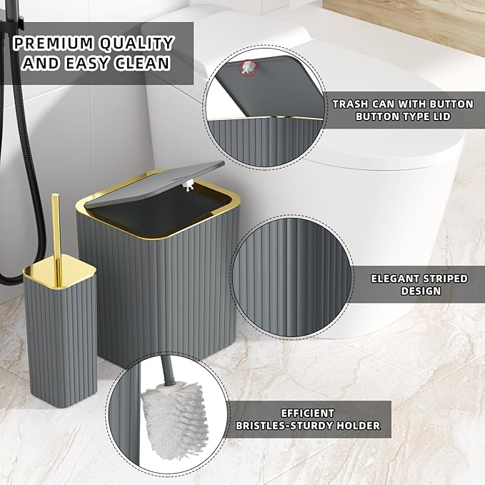 XLHOMO Bathroom Accessory Set - 26PC Bathroom Shower Curtain and Rug Set, Bathroom Accessories Set, Grey Bathroom Set with Trash Can, Toilet Brush, Qtip Holder & Soap Dispenser