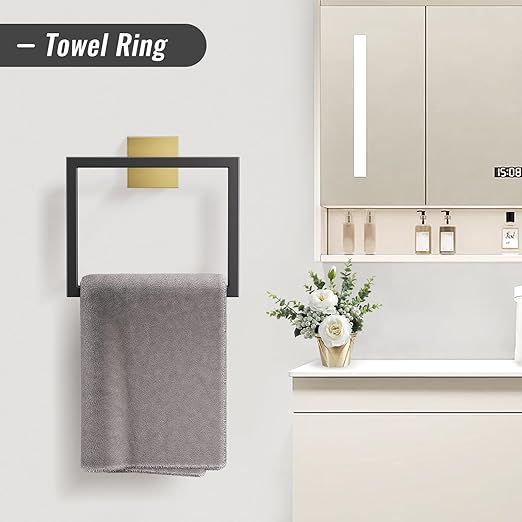 YACVCL Towel Bar Set, 5-Piece Black and Gold Bathroom Hardware Set, Black&Gold Bathroom Accessories Set, SUS304 Stainless Steel 23.6 Inch Towel Holder Towel Racks Set Wall Mounted