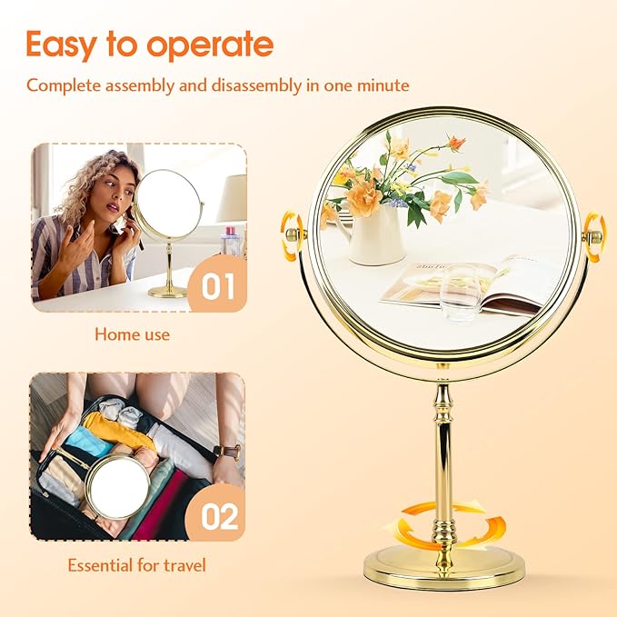 Makeup Mirror 8" Magnifying Mirror 1/10X Magnification, Large Table top Double-Sided Swivel Vanity Mirror Chrome Finish