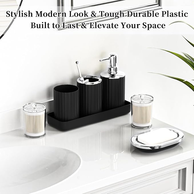 XLHOMO 24 PCS Black Bathroom Accessories Set with Shower Curtain and Rugs, Bathroom Sets with Extra Soft and Absorbent Bath Rugs Shower Curtain Black Bathroom Sets for Bath