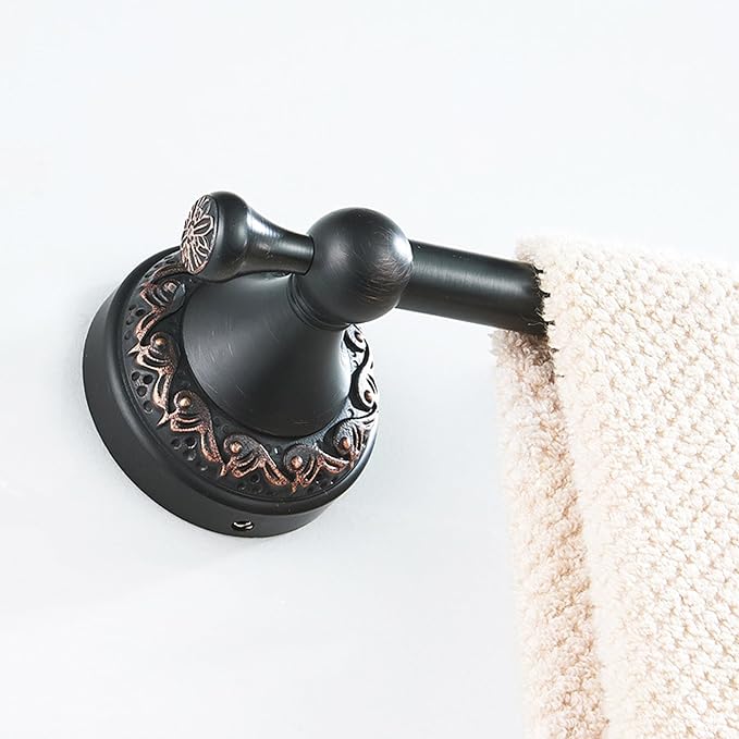 Oil Rubble Bronze Brass Bath Towel Holder Towel Rack, Wall Mounted Black Bathroom Hardware Accessories, Pattern Carving Design