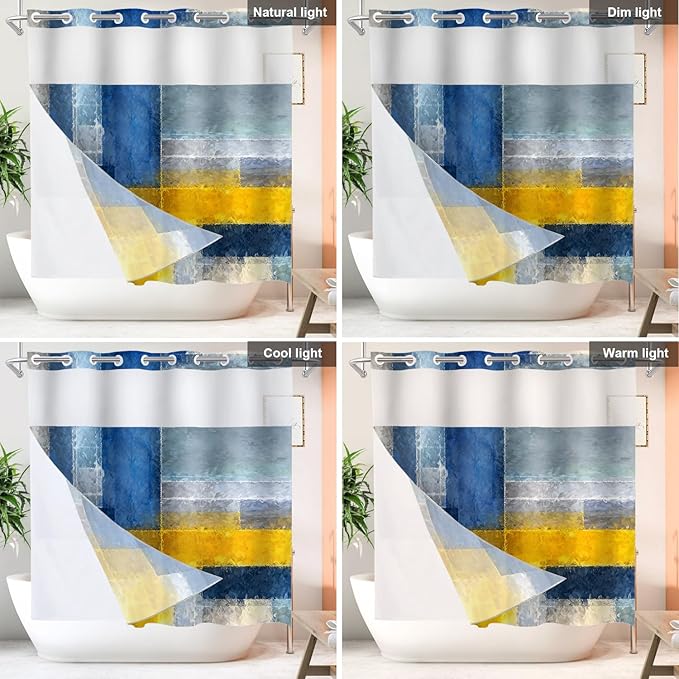 Shrahala Brown Abstract Art No Hooks Shower Curtain with Snap in Liner Set, Grey Contemporary Colorful Bathroom Décor Polyester Fiber Waterproof for Stall Bathtubs 71 X 74 in