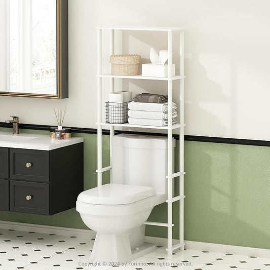 Furinno Turn-N-Tube Over The Toilet Storage, 3-Shelf Over The Toilet Organizer, Freestanding Space Saver Bathroom Shelf, for Bathroom Organizers and Storage, Plain White
