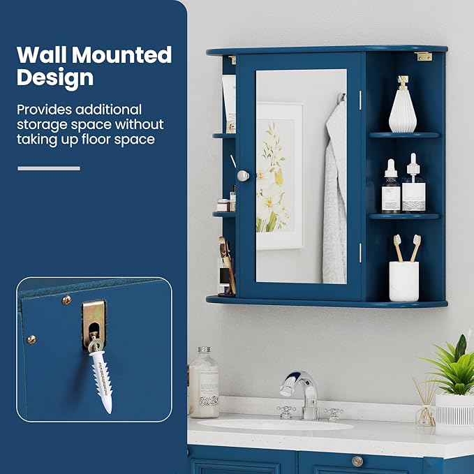 Giantex Bathroom Medicine Cabinet, Wall Mounted Bathroom Mirror Cabinet with Mirrored Door & 4 Interior Shelves, 6 Open Shelves, Mounting Hardware, Space-Saving Storage Cabinet, White