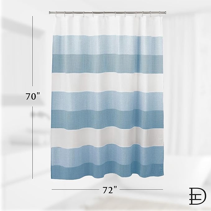 Dainty Home Ombre Waffle Weave Shower Curtain 70 x 72 Blue Textured Fabric Shower Curtain, Hotel Style Waffle Weave Bathroom Curtain, Water Resistant Polyester Ombre Shower Curtain