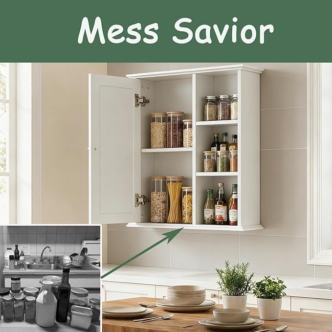 The Wide Usage Wall Medicine Cabinet with Storage Shelves & Anti-Dust Door for Bathroom, Living Room, Kitchen, Entryway,Bedroom（White）