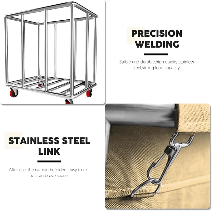 Commercial Laundry Cart with Wheels, 400L Large Rolling Laundry Cart with Steel Frame and Oxford Cloth, Heavy Duty Industrial Laundry Cart for Home,Hotel,Laundry Room, 441 lbs Load (Beige-8)