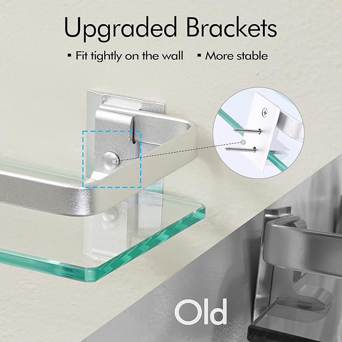 KES 2 Pack Bathroom Shelf with Rectangle Tempered Glass and Polished Chrome Bracket Tempered Glass Rectangular 1 Tier, BGS3201S40-P2+A4126A