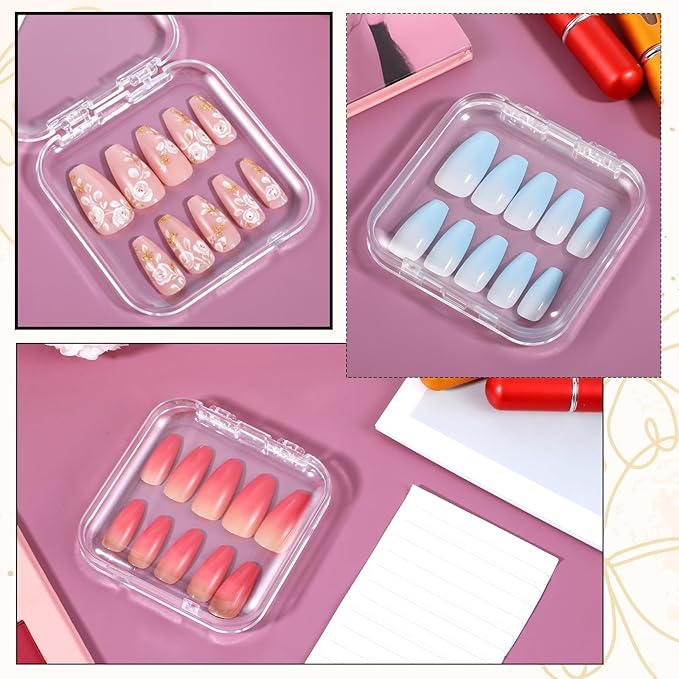 6pcs Press on Nail Storage Box with 1 Sheet Adhesive Double Sided Tape Acrylic Nail Display Box for Fake Nail Storage Cases Nail Display Nail Salon Supplies Nail Art