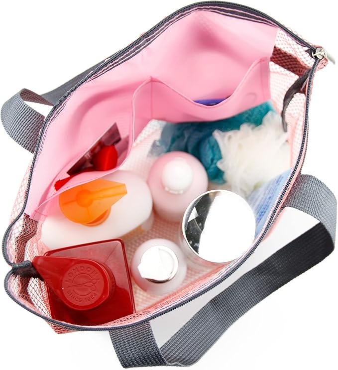 TOPASION Mesh Shower Caddy Bag Portable Hanging Toiletry and Bath Organizer with Zipper for Travel, Gym, Camping, College Dorms, Beach