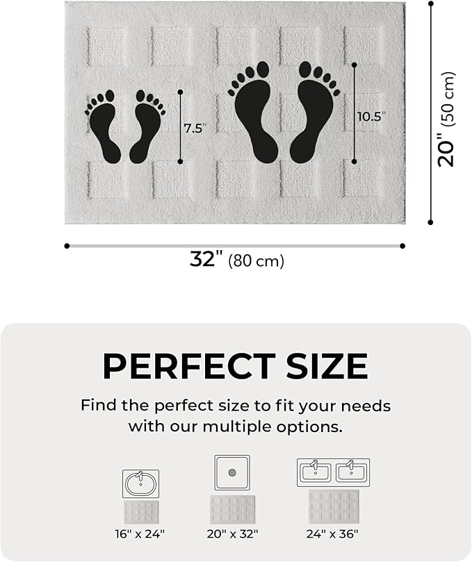 GRANNY SAYS Bathroom Rugs Non Slip Washable, Extra Soft & Water Absorbent Bath Mats for Bathroom, Plush Shaggy Bath Carpet, Grey Waffle Bath Mat Quick Dry for Tub & Shower, 20" x 32"