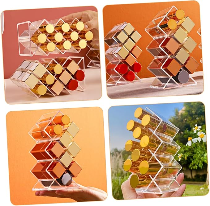 2Pcs Acrylic Lipstick Storage Organizer Clear Lip Gloss Holder Display Shelf Balm Stand Tint Storage Rack Desk stick Organizer Makeup Box Transparent Cosmetic