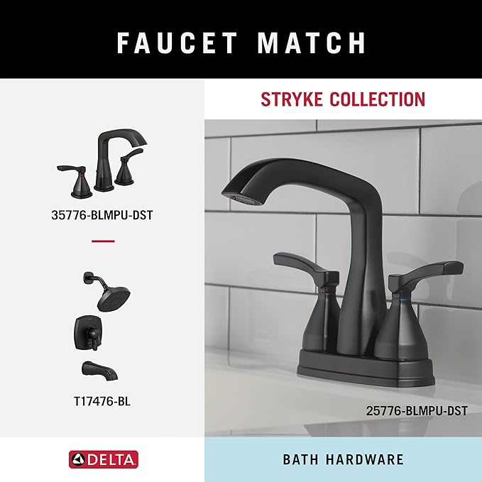 DELTA FAUCET Rubber Limited 77608-BL Stryke 8-in Wall Mount Hand Towel Bar Bath Hardware Accessory in Matte Black