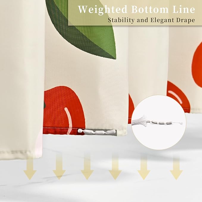 Anybar Fabric Shower Curtain Cute Floral Cherry Curtains Waterproof Soft Polyester Bathroom Curtain- Decorative Washable Privacy Cloth Long Shower Curtain for Bathroom Hotel (72x78inch) Beige