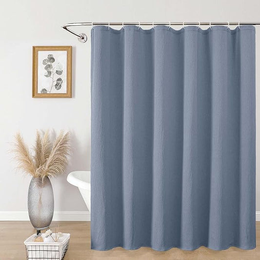 Aiyufeng 3D Textured Sky Blue Shower Curtain for Bathroom, Fabric Shower Curtain Soft Cloth & Hotel Spa Quality, Luxury Boho Bathroom Curtains, Machine Washable, Sky Blue, 72x72 Inches