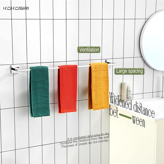 KOKOSIRI 32 Inch Bath Towel Bars Bathroom Towel Racks Towel Holder Towel Rods Kitchen Towel Hanger Bathroom Accessories Stainless Steel Wall Mounted Polished Chrome B4006CH-L32