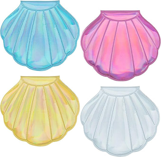 AUEAR, 4 Pack Glitter Shell Mirror Double-Sided Magnification Makeup Mirrors 4 Colors Mini Portable Foldable for Purse Handbag Pocket