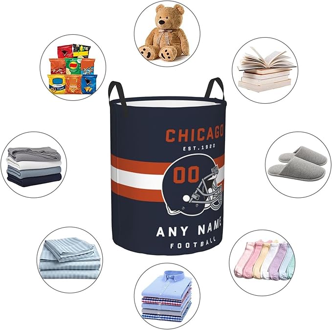 Custom Chicago Laundry Hamper - Personalized Football Style Laundry Basket - Customized Name and Number - Dirty Clothes Hamper Waterproof Large Capacity Hamper for Bedroom Bathroom Living Room