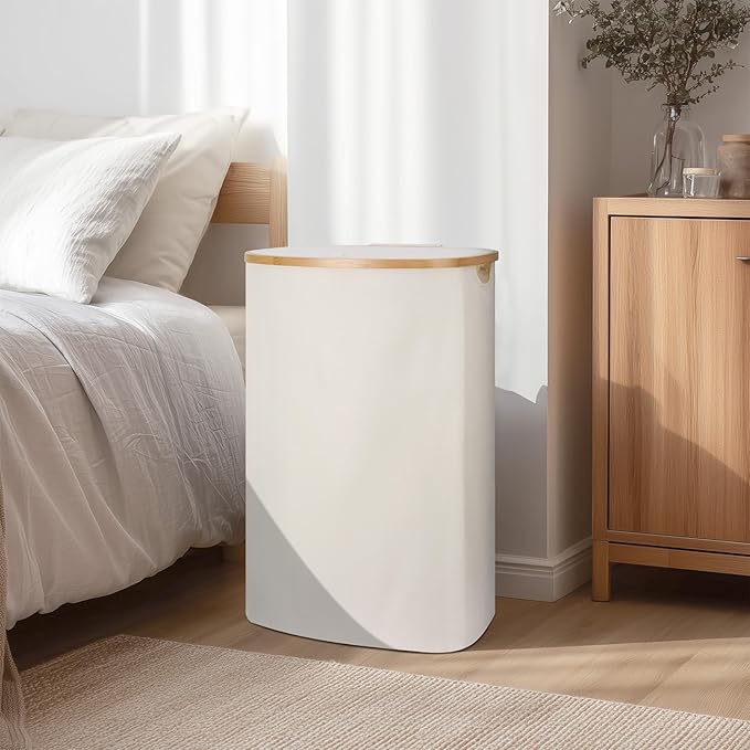 Laundry Hamper with Lid, 100L Clothes Hampers for Laundry with Bamboo Handles and A Removable Bag, Fordable laundry Basket with Lid for Bathroom, Bedroom, Dorm, Laundry Room