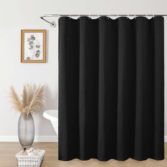 Aiyufeng 3D Textured Black Shower Curtain for Bathroom, Fabric Shower Curtain Soft Cloth & Hotel Spa Quality, Luxury Boho Bathroom Curtains, Machine Washable, Black, 72x72 Inches