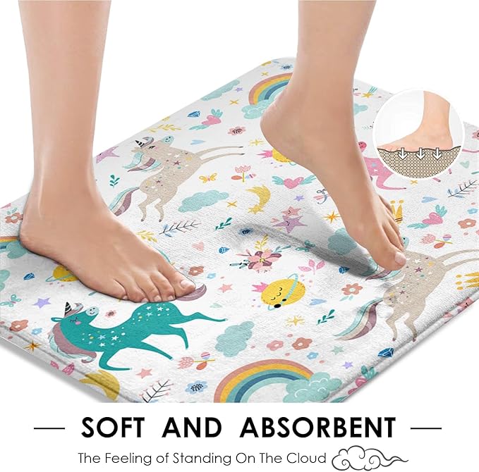 Britimes 4 Piece Shower Curtain Sets, with 12 Hooks, Unicorns Animal with Non-Slip Rugs, Toilet Lid Cover and Bath Mat for Bathroom Decor Set, 72" x 72"