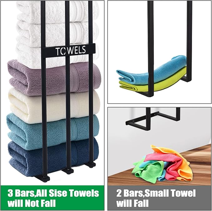 Towel Storage, Towel Rack Wall Mount for Small Bathroom, LAFEALO New Upgrade 3 Bar Towel Racks for Bathroom, Towel Holder for Bathroom Wall, Bathroom Organizer, Washcloths in Small Bathroom/RV/Camper